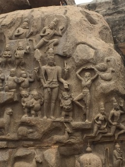 Descent of the Ganges, Arjuna penance rock carving bas relief  Mahabalipuram, Mamallapuram, Tamil Nadu