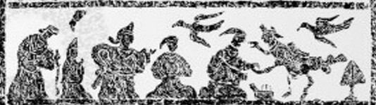 Bas-relief gravé de Liangcheng shan, datant des Han postérieurs. L'image provient de Xiang Zhiqin 向智琴, 2019, p. 184.