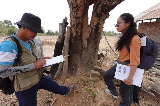 Soukphasone Phimmasenh et Sybouneuang Phimmasen en prospectiond ans la ville ancienne – Mars 2024 (© Projet CHAMPA).