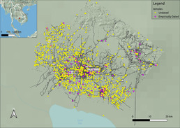 Figure 1 "Map showing location of Angkor and the distribution of temple locations for data used in this study".