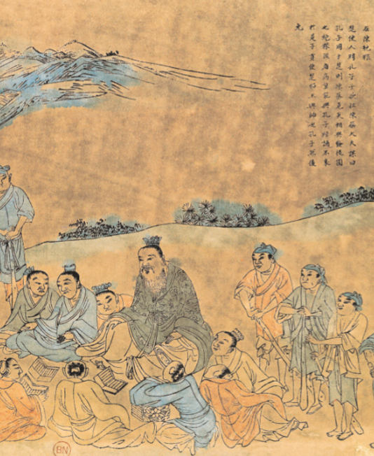 Confucius entouré de ses disciples, détail, encre et aquarelle sur papier, Chine, dynastie des Qing, Paris, Bibliothèque nationale de France. © Aisa / Leemage